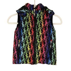 Y2K Style Christian Dior Kids Multicolor Logo Hooded Puffer Vest